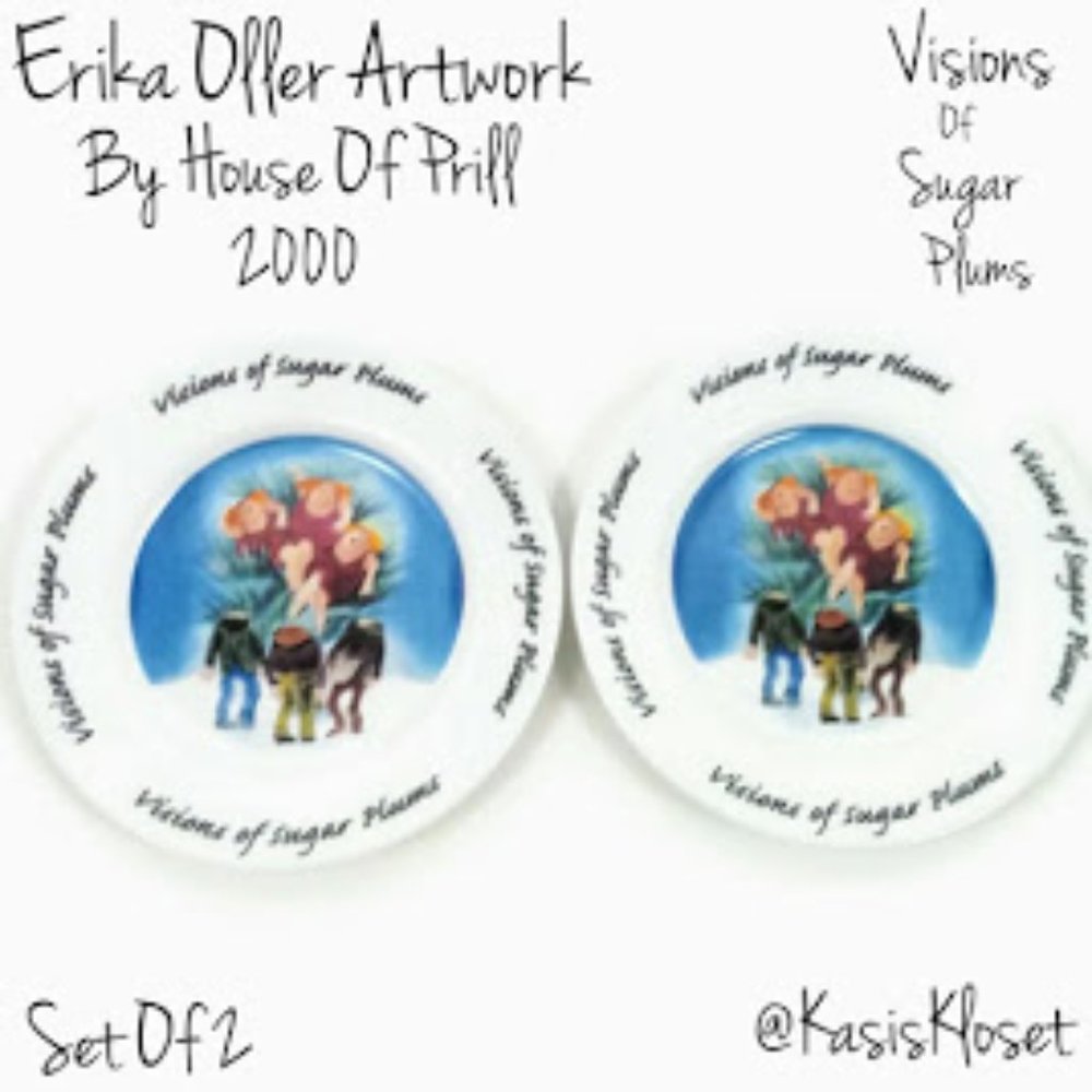 Erika Oller House Of Prill 7 1/2" Plates Set Of 2 "Visions Of Sugar Plums" Xmas